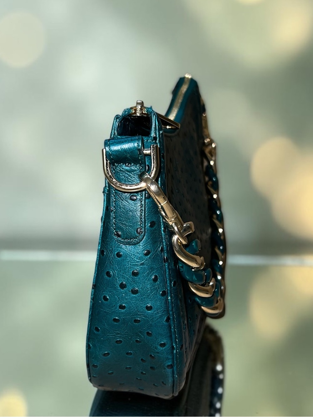 Brahmin Leather Ostrich Embossed MOD SHAYNA Crossbody Bag, Emerald Greenvale - Picture 3 of 8